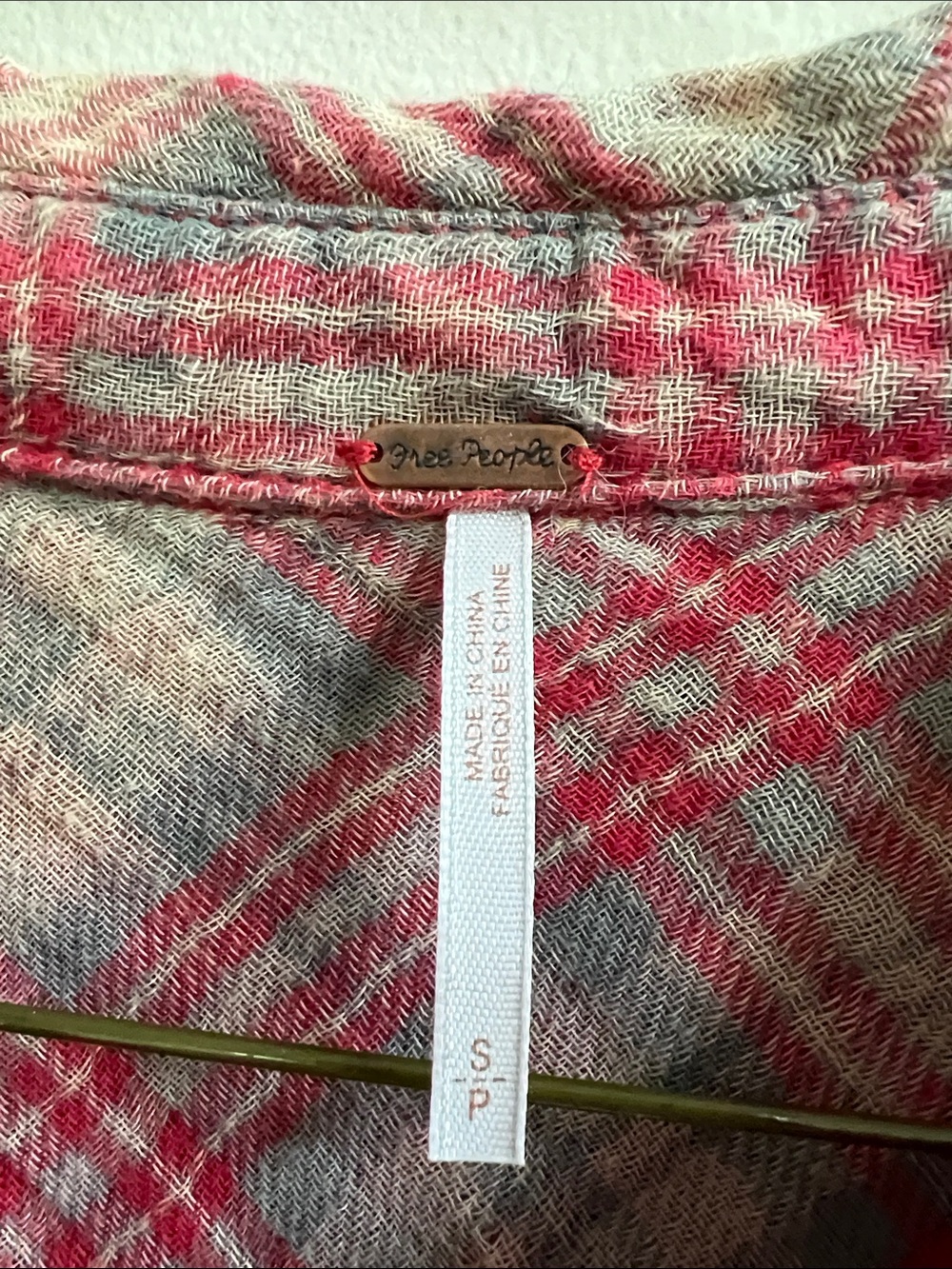 Free People Nordic Day Red Pink Plaid button down Long sleeve Plaid Shirt LaceUp - Picture 10 of 14